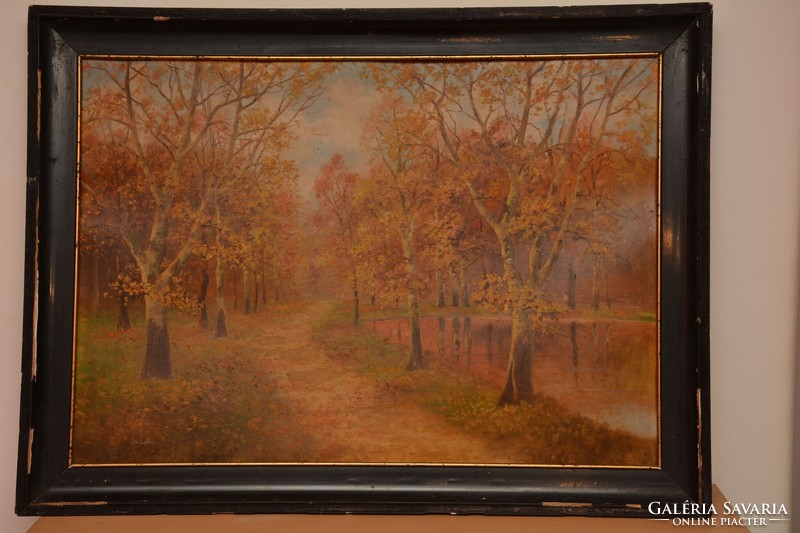 Markovich Jenő Ősszel a parkban. Keret: 59,5 x 79,5, kép: 48 x 68 cm. A kerete sajnos sérült