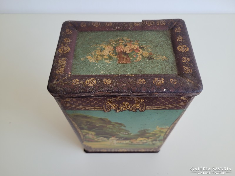 Antique large metal box Weiss Manfred Wm Csepel old Art Nouveau tea box Mellinger Dávid tea