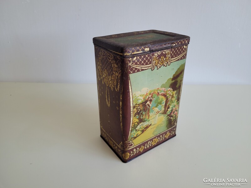 Antique large metal box Weiss Manfred Wm Csepel old Art Nouveau tea box Mellinger Dávid tea