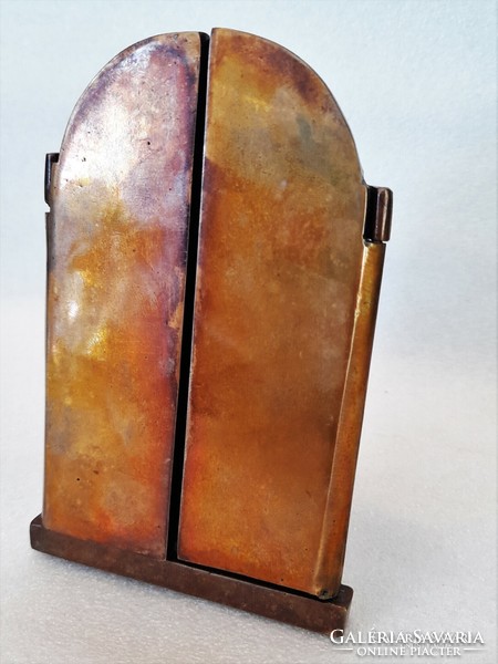 Modern bronz álló triptichon ikon