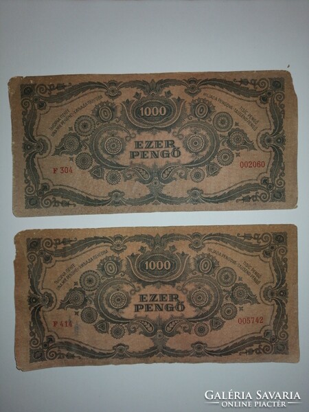 2db Ezer pengő 1945,alacsonyabb sorszámos