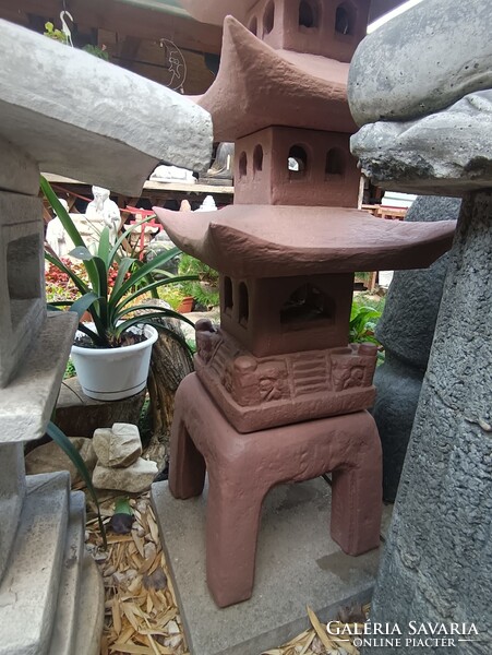 Nagy 185cm antik vörös Japán kertépítő Kő lámpa  Feng Shui  kerti tó pagoda műkő szobor