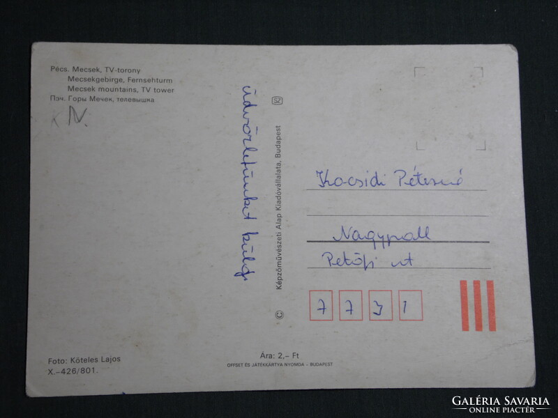 Képeslap,Pécs, Mecsek, ZOO, Állatkert, Tévétorony látkép,részlet, 1980-