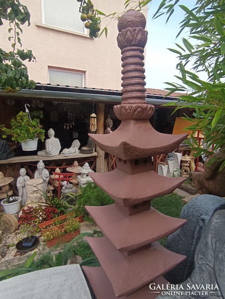 Nagy 185cm antik vörös Japán kertépítő Kő lámpa  Feng Shui  kerti tó pagoda műkő szobor