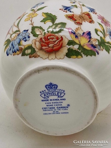 Angol Aynsley porcelán virágos tároló doboz pillangóval 10cm