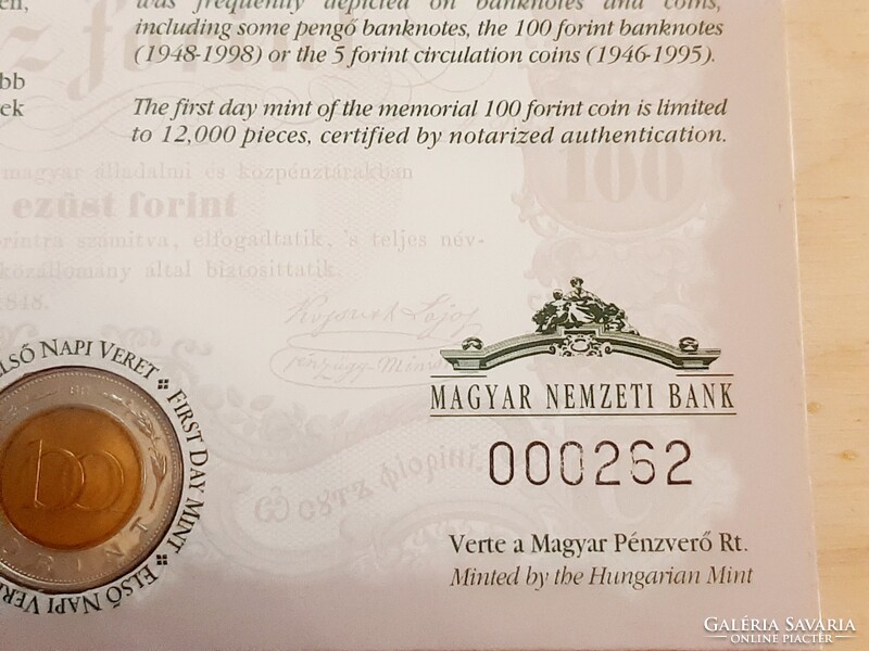 Kossuth 100 forint bliszter 2002   igen alacsony sorszámmal !!
