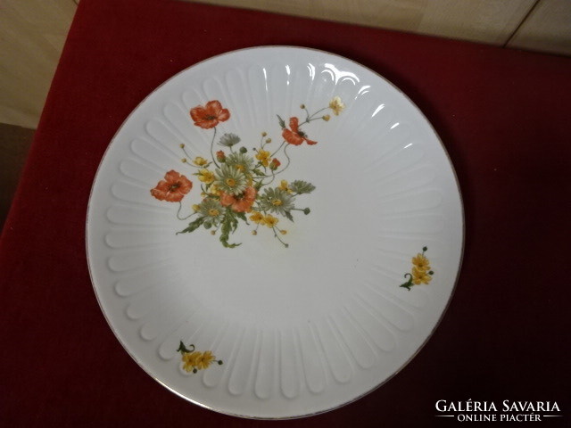 Német porcelán kerek húsos tál, virágmintás, átmérője 28 cm. Emi