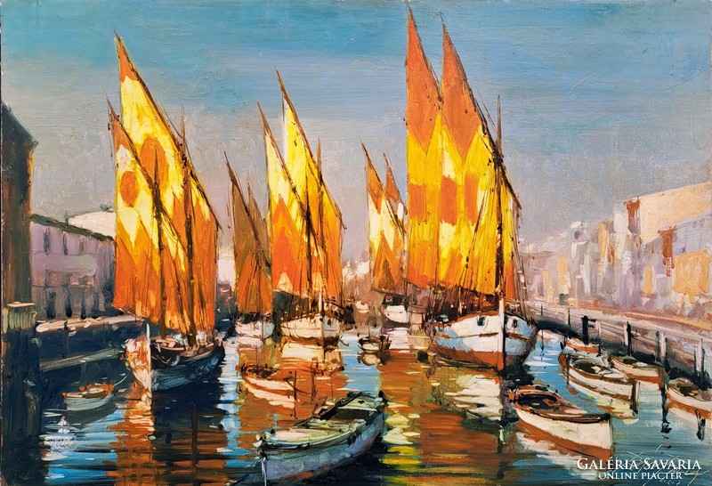 Bánfalvy Ákos (1943-) : Kikötő, 70x100 cm.