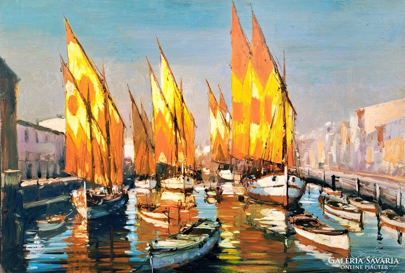 Bánfalvy Ákos (1943-) : Kikötő, 70x100 cm.