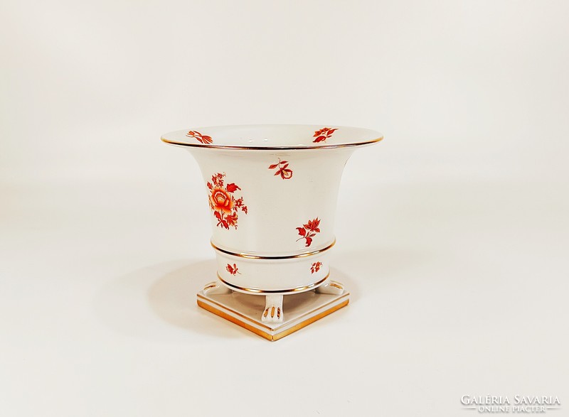 HERENDI, NARANCSSÁRGA NANKING BOUQUET MINTÁS ANTIK OROSZLÁNTALPAS PORCELÁN KASPÓ, HIBÁTLAN ! (R026)