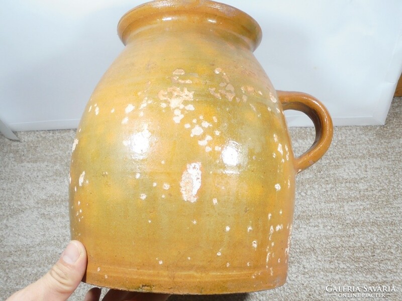 Antik népi népművészeti kerámia kancsó füles cserép edény köcsög - 24 cm magas