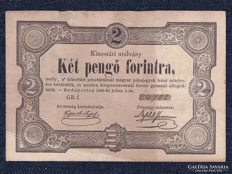 Szabadságharc (1848-1849) Kossuth bankó 2 Pengő Forintra bankjegy 1849