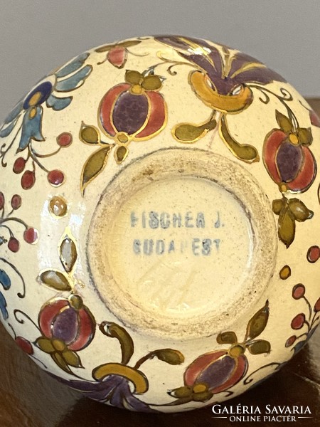 FISCHER ANTIK FESTETT KICSI FÜLES FAJANSZ DÍSZKANCSÓ 10 CM