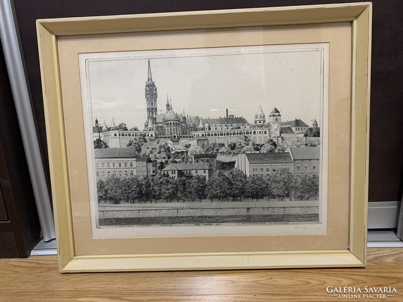 Rékassy Csaba (1937-1989): Buda víziváros 1972 rézkarc, Művészileg ellenőrizve, képcsarnokos keret