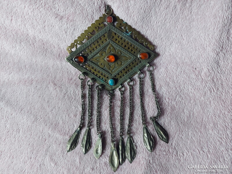 Iszlám tekke turkomen amulet-medál 19 sz (ezüst-réz)