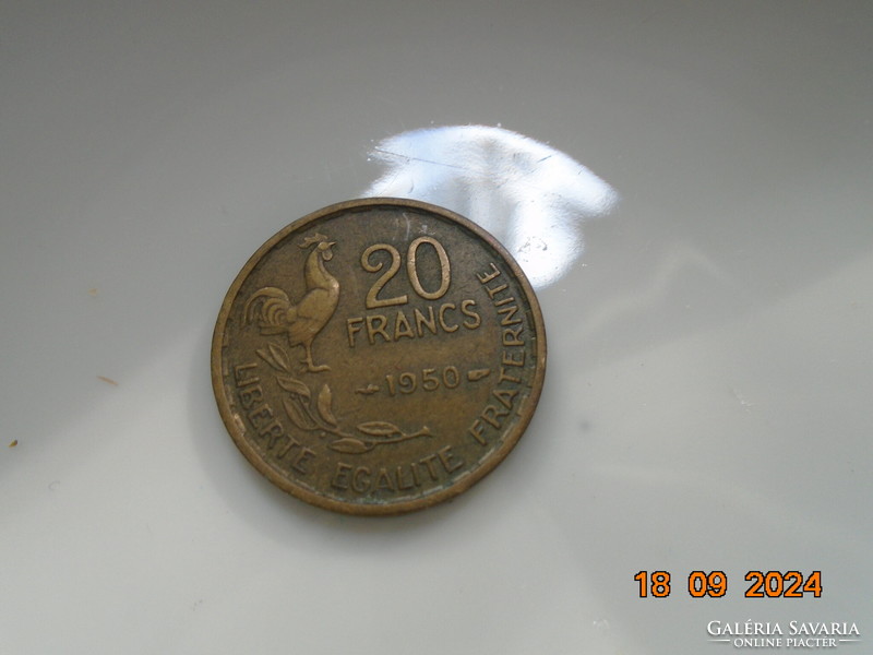 10 Frank,Franciaország,1950,Guiraud metszete,állat kakas,aluminium-bronz