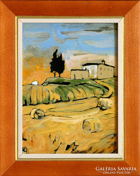 Fehér Margit: Toszkán ősz - tűzzománc - keretezve 27x22cm - alkotás 20x15cm - 24/817