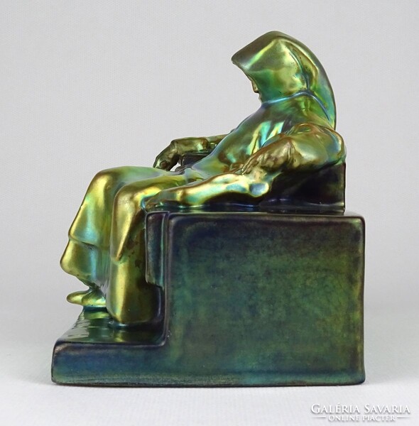 1R961 Restaurált eozin mázas Zsolnay Anonymus szobor