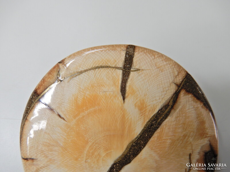 Régi kézműves Jürgen Schott nagyméretű mammut agyar bross türkiz intarziával