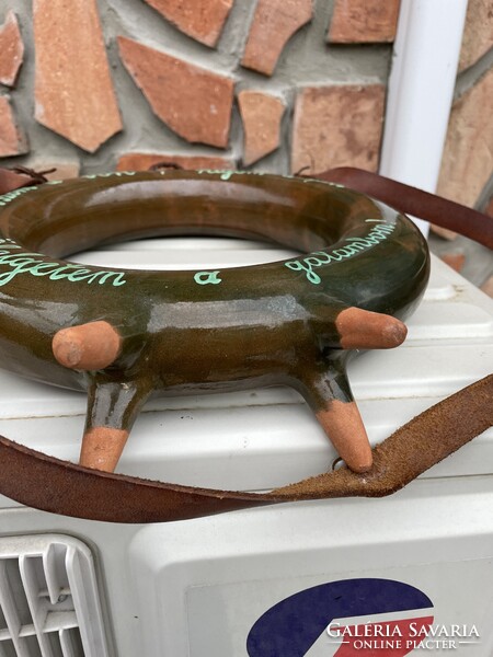 36.5 cm Hatalmas  retro kerámia népi írásos pereckulacs kulacs  falusi paraszti nosztalgia dekoráció