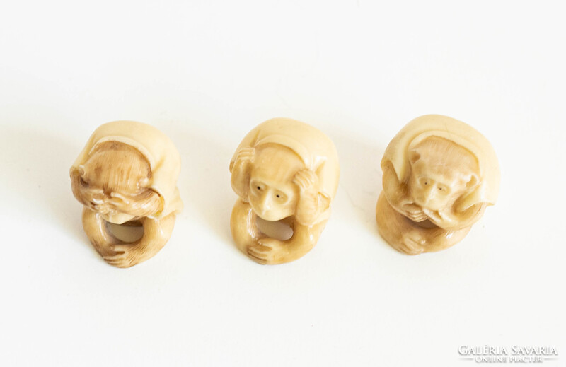 Három bölcs majom - japán szobrok, Okimono stílusú vegán netsuke figurák