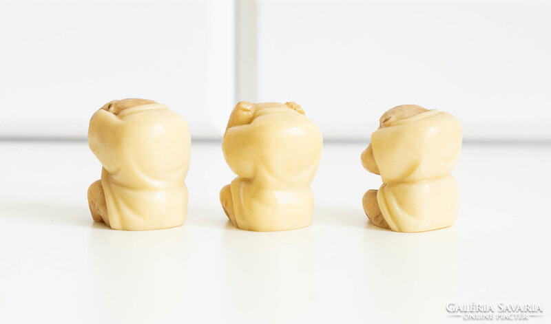 Három bölcs majom - japán szobrok, Okimono stílusú vegán netsuke figurák