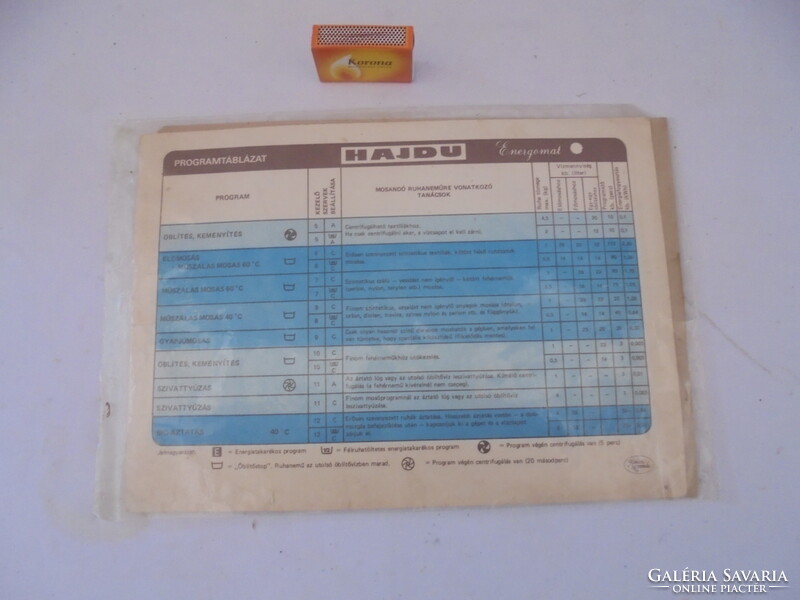 Retro Hajdú Energomat automata mosógép használati utasítása és kapcsolási vázlata  együtt