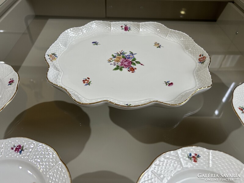 Herendi porcelán virágmintás süteményes készlet