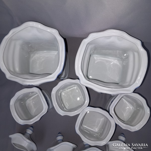 Gyönyörű, 6 db porcelán, fedeles, Kék-fehér fűszertartó.