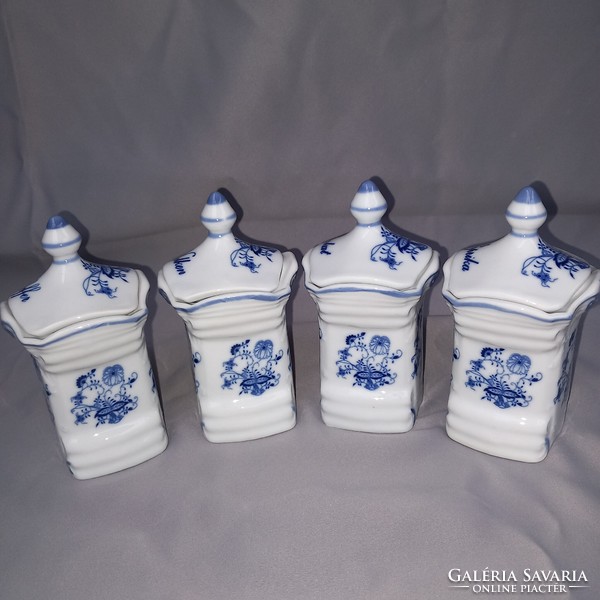 Gyönyörű, 6 db porcelán, fedeles, Kék-fehér fűszertartó.