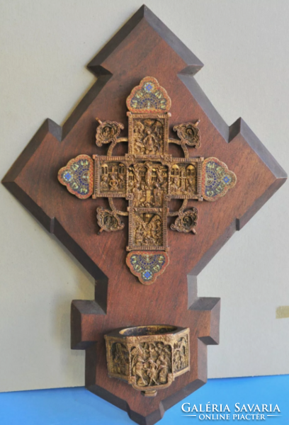 Bronz Szenteltvíztartó, Ortodox kereszt, 19.század
