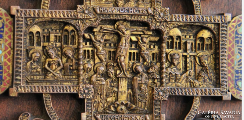 Bronz Szenteltvíztartó, Ortodox kereszt, 19.század