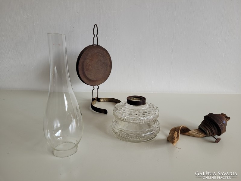 Régi vintage 34 cm nagy üveg petróleum lámpa fali asztali éjjeli lámpa