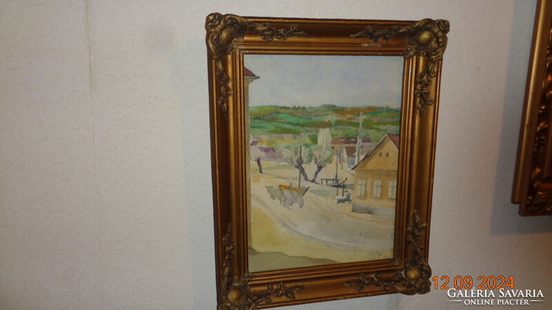 Gebauer Ernő : Szilágy  c. akvarellje , blondell keret és üveg alatt  30 x 40 cm  és 39 x 43 cm