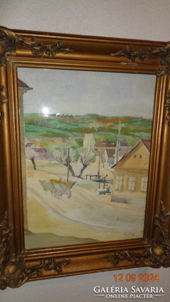 Gebauer Ernő : Szilágy  c. akvarellje , blondell keret és üveg alatt  30 x 40 cm  és 39 x 43 cm