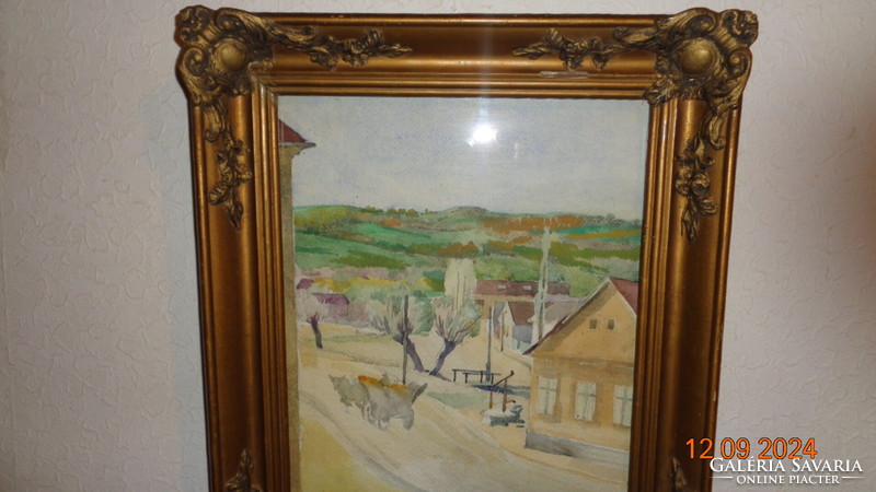 Gebauer Ernő : Szilágy  c. akvarellje , blondell keret és üveg alatt  30 x 40 cm  és 39 x 43 cm