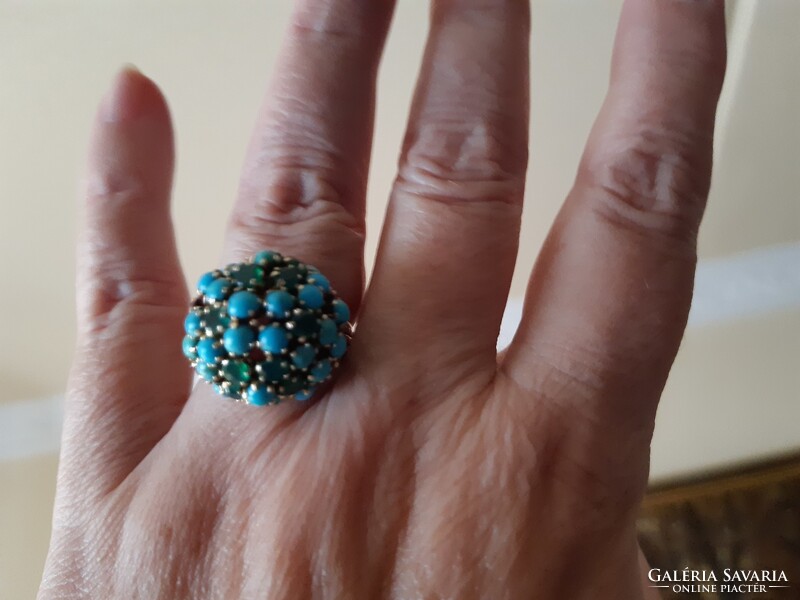 Csodálatos rubin-smaragd türkiz gyűrű 585 arany