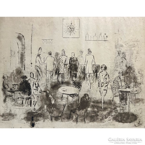 Láng Rudolf (1904-1991) Bárban - retró hangulatú rézkarc munka /megvásárlásához számlát adunk/