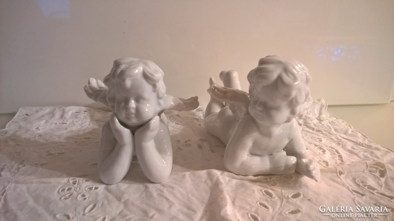 ANGYAL - 2 db ! - PORCELÁN - 22 x 11 x 10 cm - RÉGI - EXTRAFÉNYES - NEHÉZ - HÓF - OSZTRÁK - HIBÁTLAN