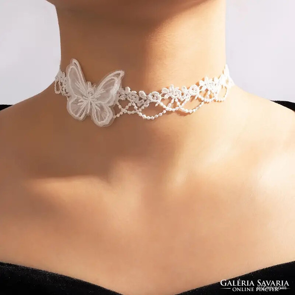 + VIDEÓ. !! CSIPKE CHOKER NYAKÉK PILLANGÓVAL NAGYON SZÉP ÜNNEPÉLYES.