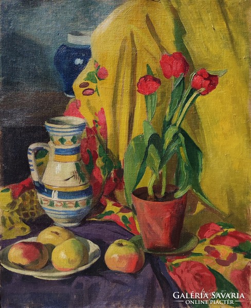 Szigeti Jenő ( 1881 - 1944 ) Csendélet bokállyal