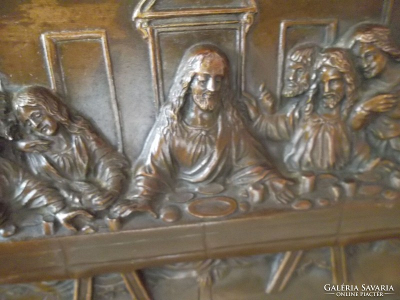 Antik jelzett Utolsó vacsora relief ökörszemes keretben