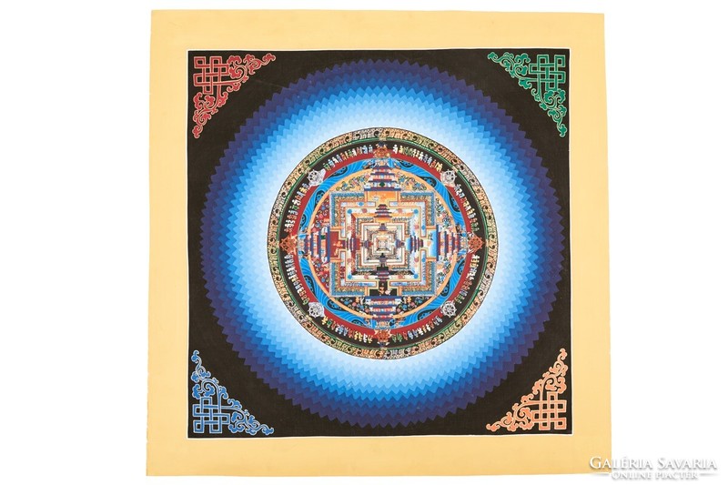 Kalachakra Mandala festmény Nepálból, 48x48 cm