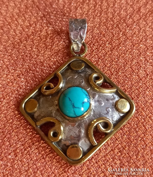 Nagy méretû Türkiz 925 Ezust 14K Aranyozású Medál