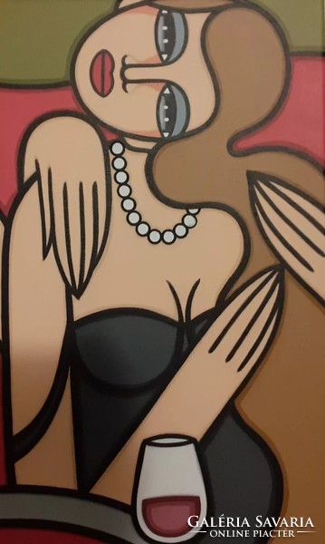 Art Deco stílusú festmény- Guena - FEMMES BORDEAUX - 40x40 cm