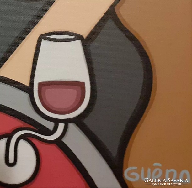 Art Deco stílusú festmény- Guena - FEMMES BORDEAUX - 40x40 cm
