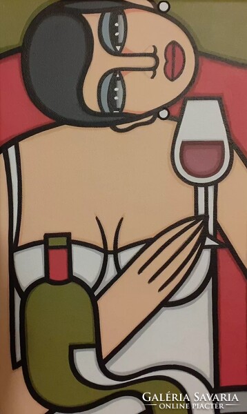 Art Deco stílusú festmény- Guena - FEMMES BORDEAUX - 40x40 cm