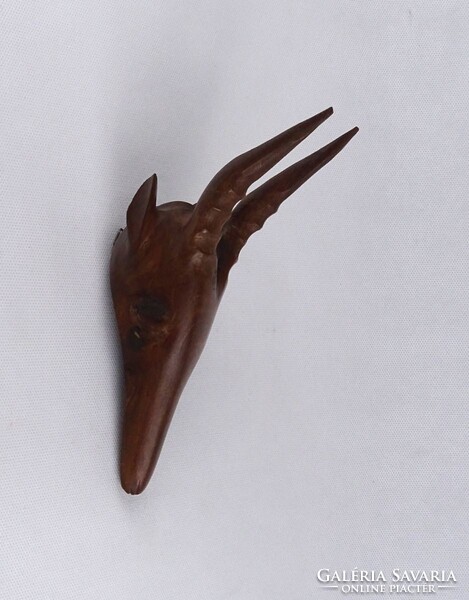 1T355 Régi faragott egzotikus fafaragás antilop fej 17.5 cm
