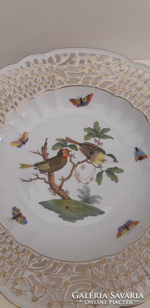 Gyönyörű 26 cm Herendi Rothschild mintás áttört porcelán fali dísztál