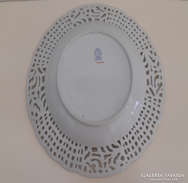 Gyönyörű 26 cm Herendi Rothschild mintás áttört porcelán fali dísztál